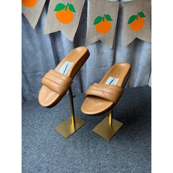Women's Tan Seychelles Camel Puffy Strap Slip on Slides Sandals sz 7 - Picture 1 of 6